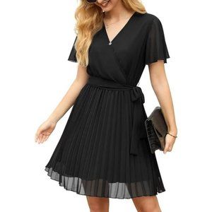 GRECERELLE Womens Summer Wrap V Neck Elegant Wedding Gues Short  Mini Dress